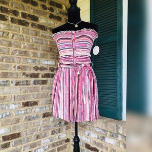 STRAPLESS STRIPED DESIGN BELTED ROMPER
